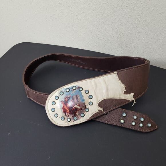 Aroho Womens Handmade Brown‎ Leather Adjustable Classic Western Belt main image 5